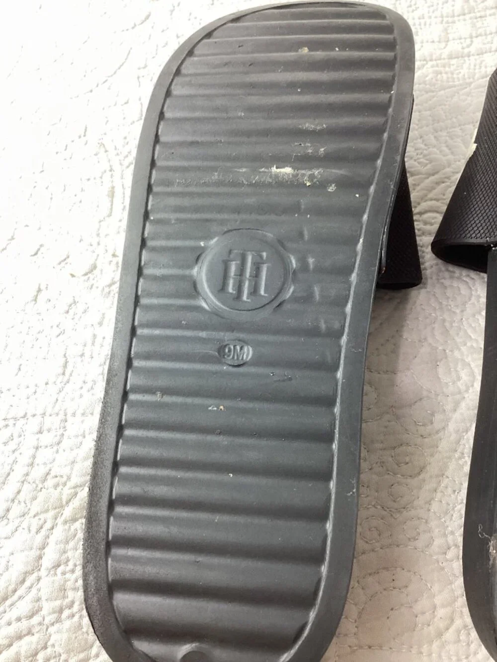 Tommy Hilfiger Mens Black Slide Sandals*Flip Flops With Signature Logo - Size 9M